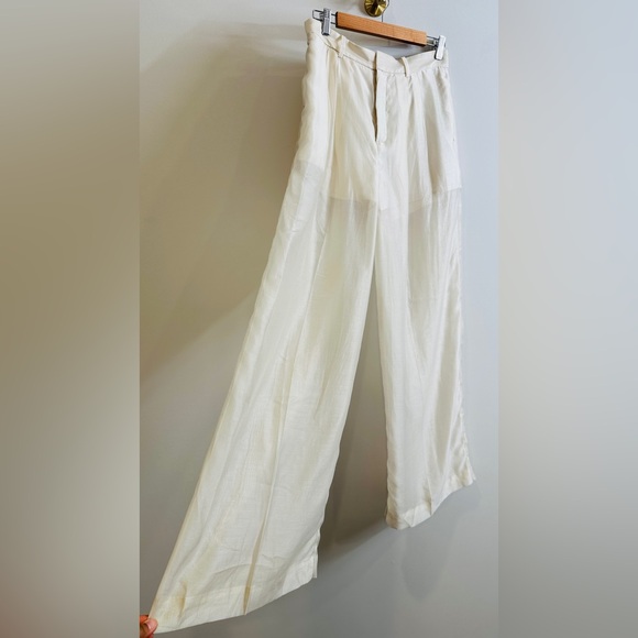 🔥POPULAR🔥 H&M Edition Spring 2025 Cream Chiffon Wide Leg Trouser Pants Size 8 - Picture 10 of 14